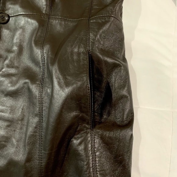 π» Very Chic Genuine Leather Coat, Full Knee Length, Fur Trim, Brown. L, Large - Picture 7 of 12